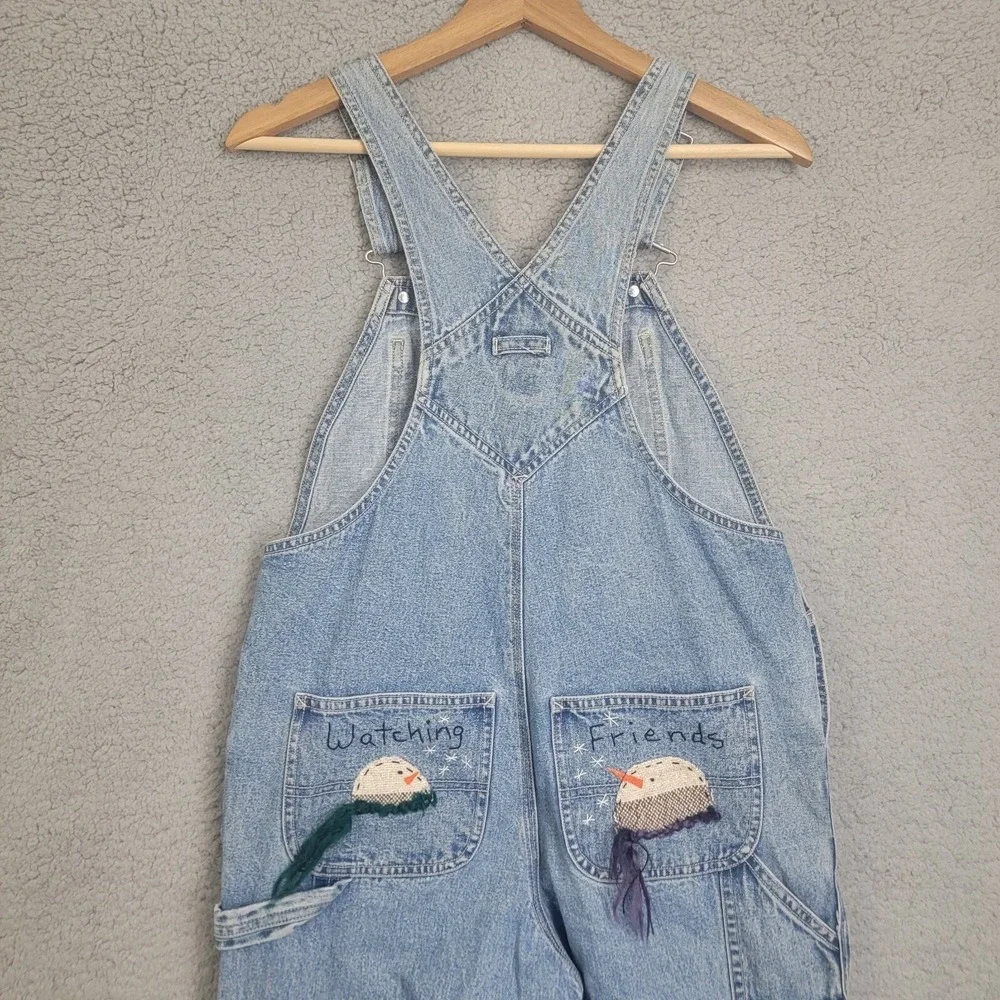 Gap Kids Girls Medium Wash Denim Bib Overalls Size XXL (14-16) Loose Embroidered